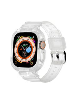 Protective Cover For Apple Watch Ultra 49mm JUNSUNMAY Integrated TPU Case Adjustable Elastic Watch Band(Transparent)