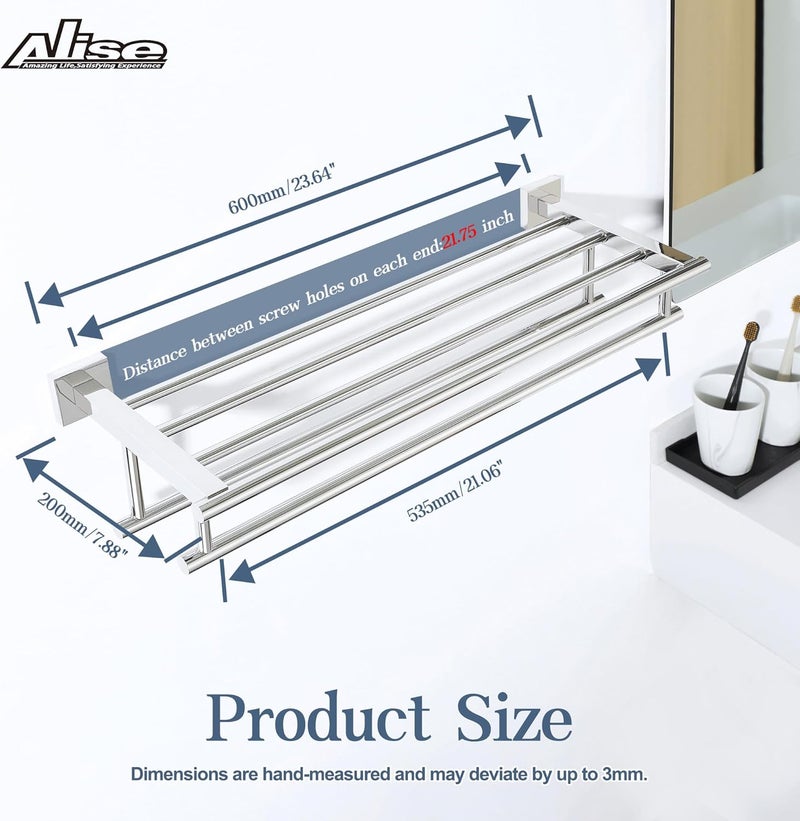 Alise Towel Rack,Towel Holder Towel Shelf with Double Towel Bars for Bathroom Lavatory,24 Inch SUS 304 Stainless Steel Wall Mount Towel Hanger,Polished Chrome - Image 2