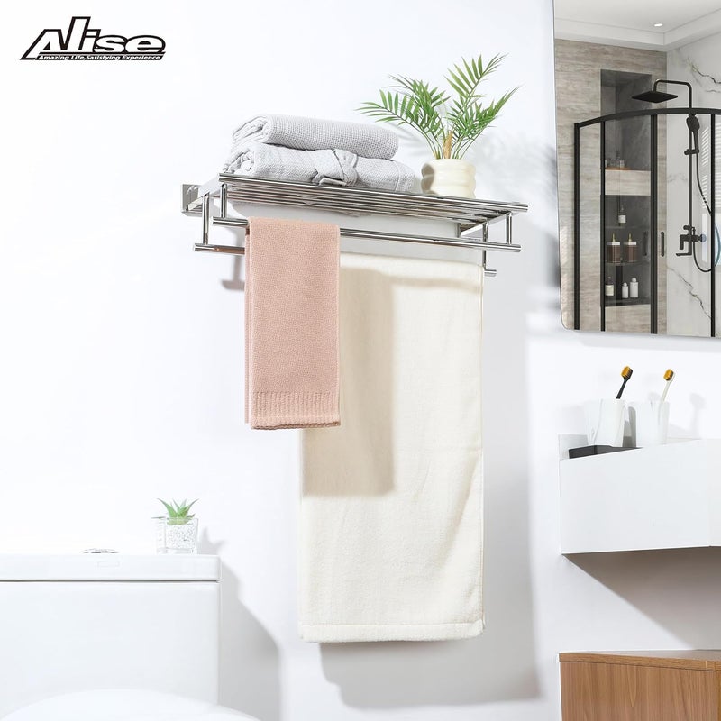 Alise Towel Rack,Towel Holder Towel Shelf with Double Towel Bars for Bathroom Lavatory,24 Inch SUS 304 Stainless Steel Wall Mount Towel Hanger,Polished Chrome - Image 4