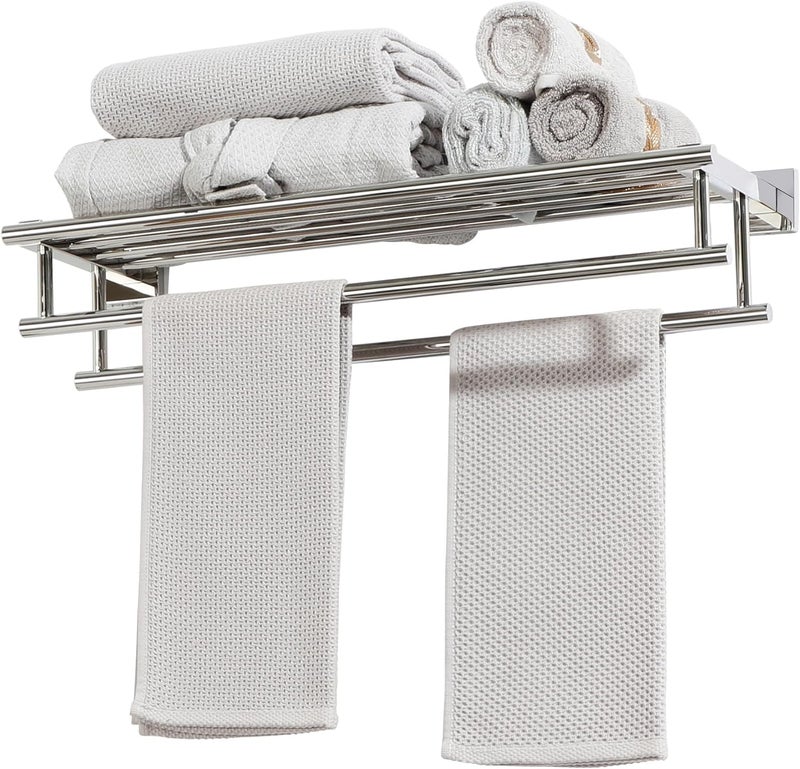 Alise Towel Rack,Towel Holder Towel Shelf with Double Towel Bars for Bathroom Lavatory,24 Inch SUS 304 Stainless Steel Wall Mount Towel Hanger,Polished Chrome - Image 1