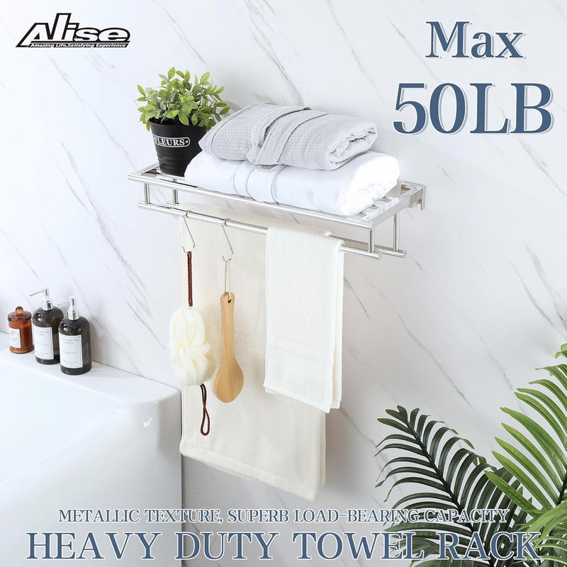 Alise Towel Rack,Towel Holder Towel Shelf with Double Towel Bars for Bathroom Lavatory,24 Inch SUS 304 Stainless Steel Wall Mount Towel Hanger,Polished Chrome - Image 5