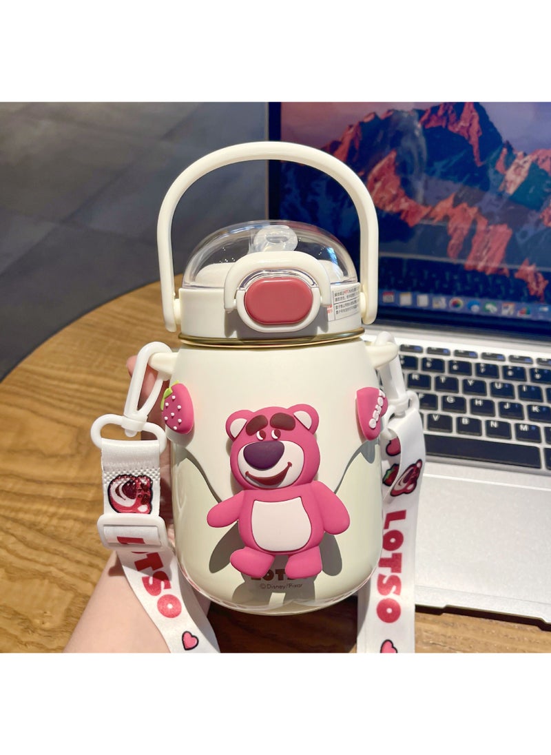Strawberry Bear Thermos Cartoon Doll Suction Cup Student Convenient Drinking Cup Large Capacity High Color Value Small Belly Cup White