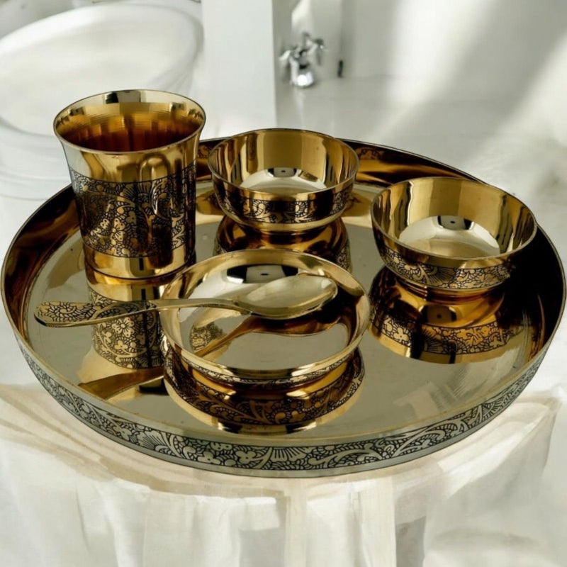 ARC & ARROWS Pure Source India Bronze Kansa Thali Set of 6 Pieces - Image 1