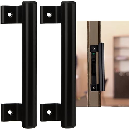 KOXHERO Sliding Door Handle 8 in Metal Barn Door Pull Replacement-for 6.5IN Screw Hole 2Pack Black Patio Door Handle Aluminum Alloy Hardware for Old/Damaged Door Pull for Patio Glass Door - Image 1