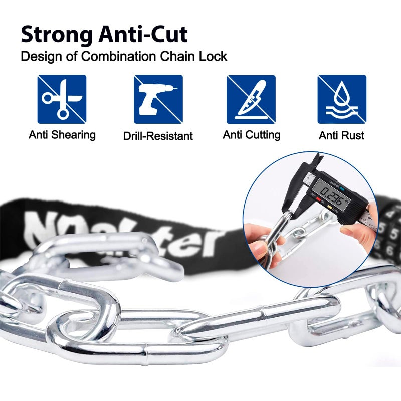 NDakter Bike Chain Lock, 5 Digit Combination Heavy Duty Anti Theft Bicycle Chain Lock, 3.2/4.27/5Ft Long Security Resettable Bike Locks for Bike, Bicycle, Scooter, Motorcycle, Door, Gate, Fence - Image 3