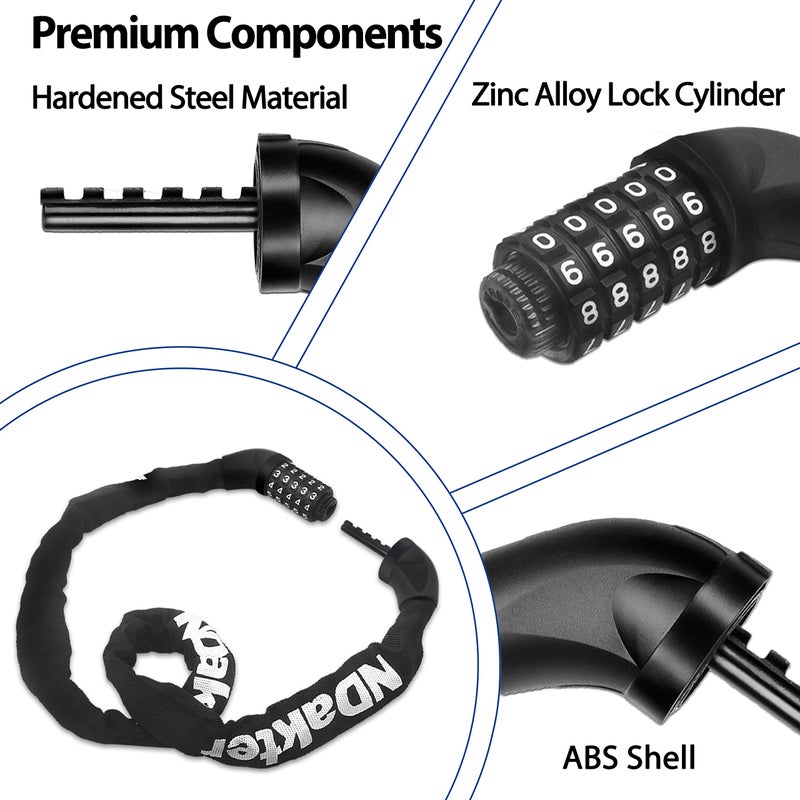 NDakter Bike Chain Lock, 5 Digit Combination Heavy Duty Anti Theft Bicycle Chain Lock, 3.2/4.27/5Ft Long Security Resettable Bike Locks for Bike, Bicycle, Scooter, Motorcycle, Door, Gate, Fence - Image 4