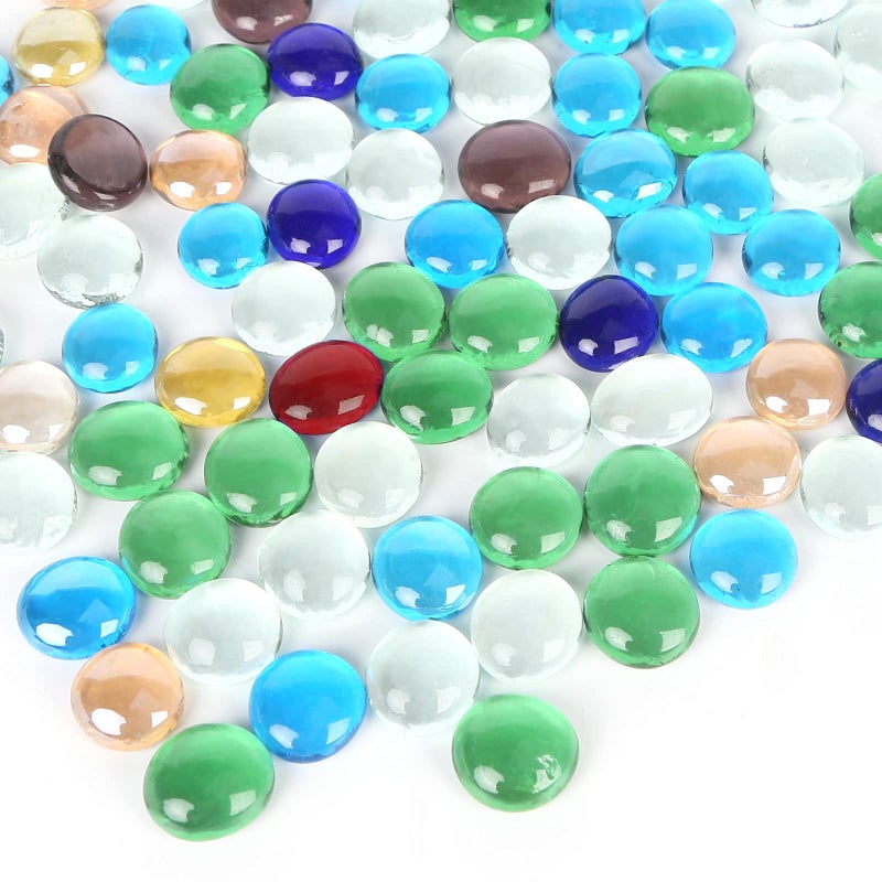 FUTUREPLUSX 1LB Multicolored Flat Glass Marbles Mixed Mancala Stones Pebbles Flat Beads Mosaics Gemstones for Vase Filler Table Scatter Home Decor