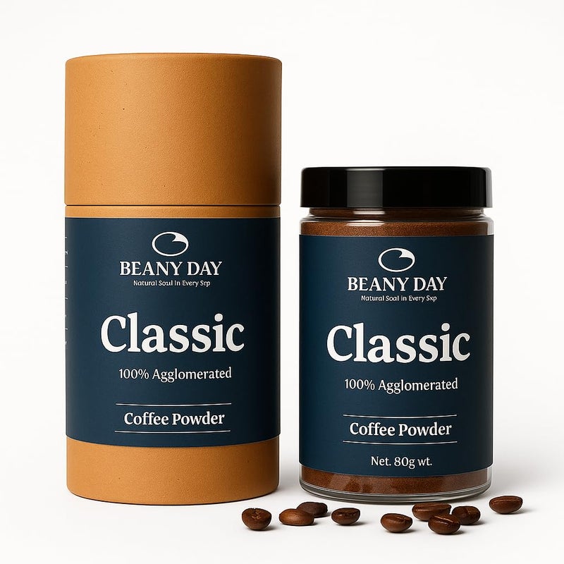 Beany Day - Premium Agglomerated Instant Coffee Powder | 80 gm | 100% Agglomerated | 40 Cups of Strong Fresh Coffee Powder Without Chicory - Image 1