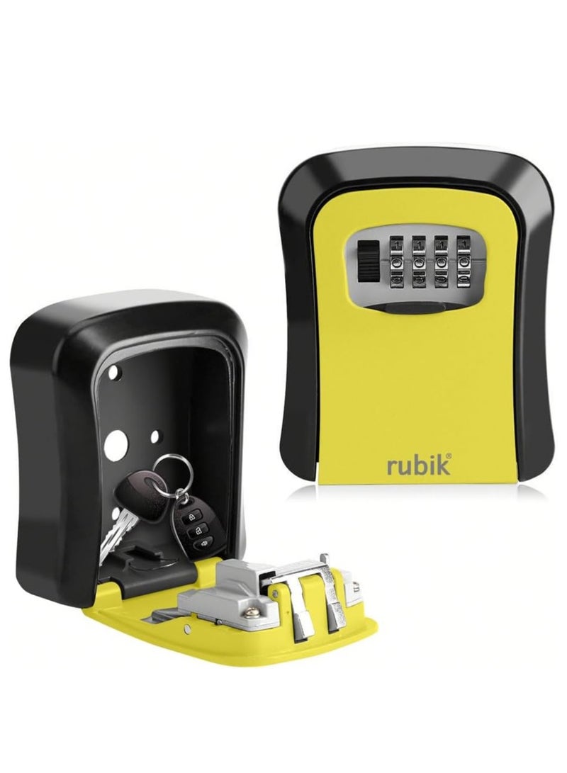 Rubik Key Storage Safe Box, 4 Digits Combination Key Lock Box with Resettable Wall Mounted for Outdoor and Indoor Home Hotel Office - Black/Yellow  - Image 1