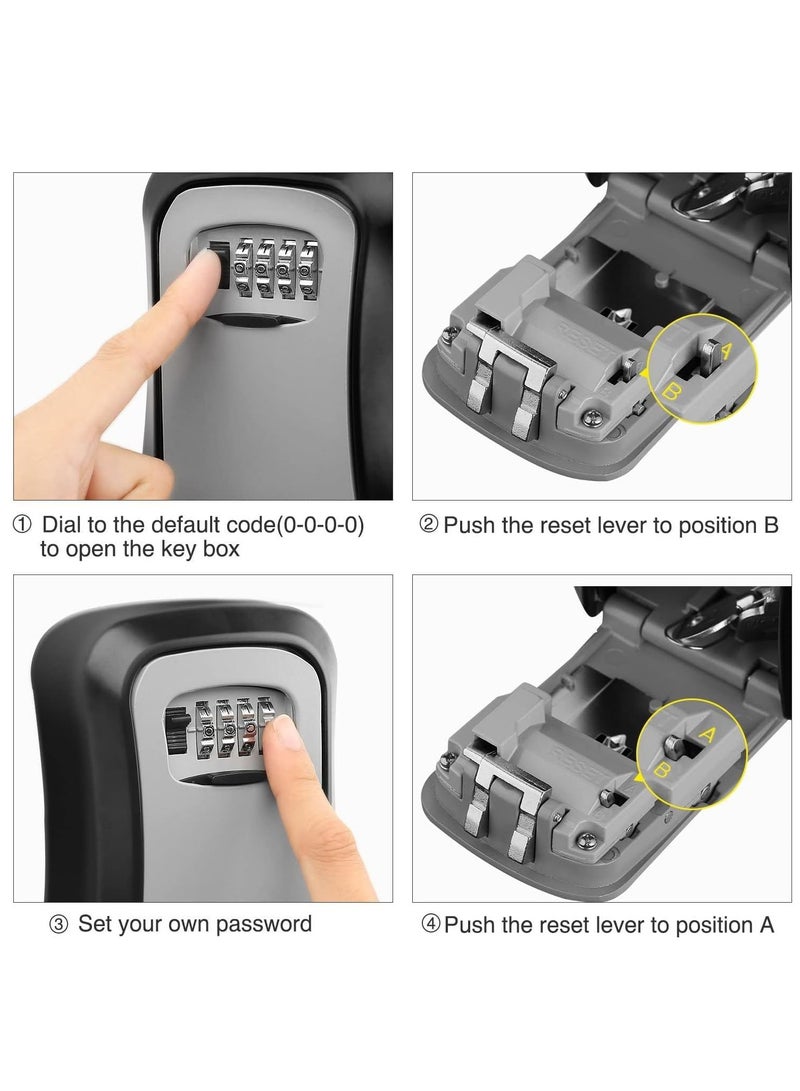 Rubik Key Storage Safe Box, 4 Digits Combination Key Lock Box with Resettable Wall Mounted for Outdoor and Indoor Home Hotel Office - Black/Yellow  - Image 2