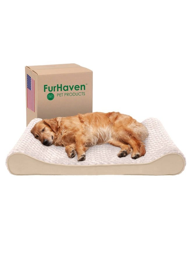 Furhaven Orthopedic Dog Bed for Large Dogs w/ Removable Washable Cover, For Dogs Up to 75 lbs - Ultra Plush Faux Fur & Suede Luxe Lounger Contour Mattress - Cream, Jumbo/XL - Image 1