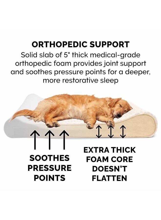 Furhaven Orthopedic Dog Bed for Large Dogs w/ Removable Washable Cover, For Dogs Up to 75 lbs - Ultra Plush Faux Fur & Suede Luxe Lounger Contour Mattress - Cream, Jumbo/XL - Image 5