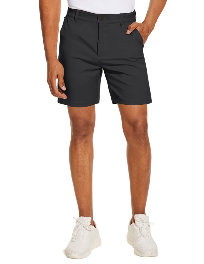PULI Mens Golf Shorts 7 inch Inseam Casual Flat Front Dress Shorts Hybrid Surfing Hiking Fishing Relaxed Fit with Pockets Black 34 - Image 2