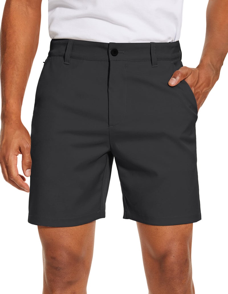 PULI Mens Golf Shorts 7 inch Inseam Casual Flat Front Dress Shorts Hybrid Surfing Hiking Fishing Relaxed Fit with Pockets Black 34 - Image 1