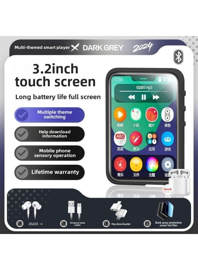 Bluetooth Walkman Mp3 Student Version Mp4 Touch Screen Reading Novels Senior High School Students Listen To Songs Music Player P5-Body Color:3.2inch Touch Screen Bluetooth [rock Gray Shell/bluetooth Headset]-Memory Capacity:12g [download Various Information According To Your Requirements]  - Image 1