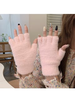 Generic Cute Fleece-Lined Winter Gloves for Men and Women Half finger pink 