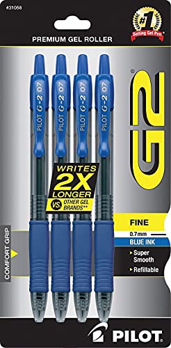 Pilot G2 Premium Gel Roller Pens, Fine Point 0.7 mm, Blue Ink Pens Fine Point, Pack of 4 - Ideal for School, Journaling, and Office Writing - Image 4