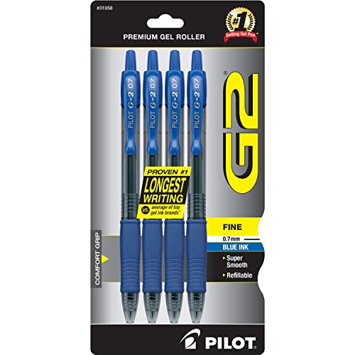 Pilot G2 Premium Gel Roller Pens, Fine Point 0.7 mm, Blue Ink Pens Fine Point, Pack of 4 - Ideal for School, Journaling, and Office Writing - Image 1