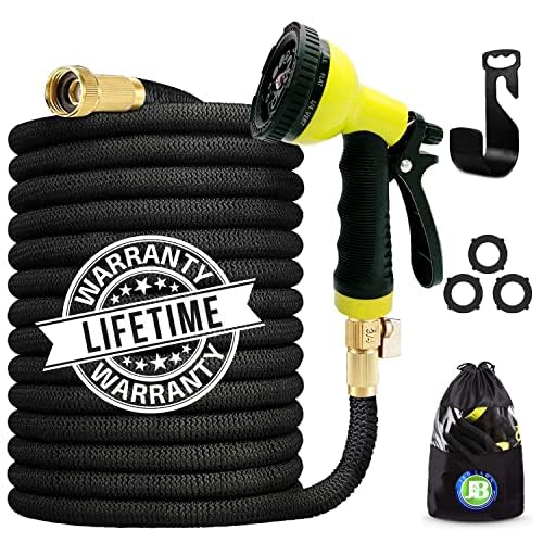 J B J&B XpandaHose 75ft Expandable Garden Hose with Holder - Heavy Duty Superior Strength 3750D - 4 -Layer Latex Core - Extra Strong Brass Connectors and 10 Spray Nozzle w/Storage Bag (Black 75) - Image 4