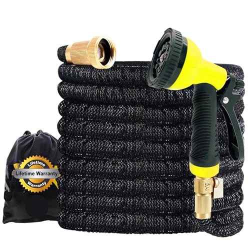 J B J&B XpandaHose 75ft Expandable Garden Hose with Holder - Heavy Duty Superior Strength 3750D - 4 -Layer Latex Core - Extra Strong Brass Connectors and 10 Spray Nozzle w/Storage Bag (Black 75) - Image 1