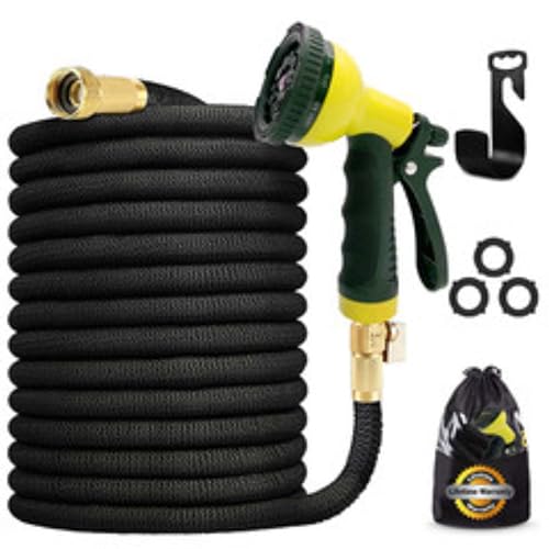 J B J&B XpandaHose 75ft Expandable Garden Hose with Holder - Heavy Duty Superior Strength 3750D - 4 -Layer Latex Core - Extra Strong Brass Connectors and 10 Spray Nozzle w/Storage Bag (Black 75) - Image 2