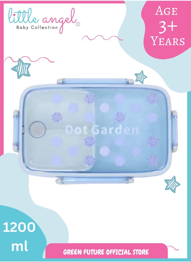 Little Angel Kids Lunch Box - Dot Garden Leakproof Bento Box with Compartments, Insulated and Durable - Blue Eco-Friendly School Snack Container"  - Image 1