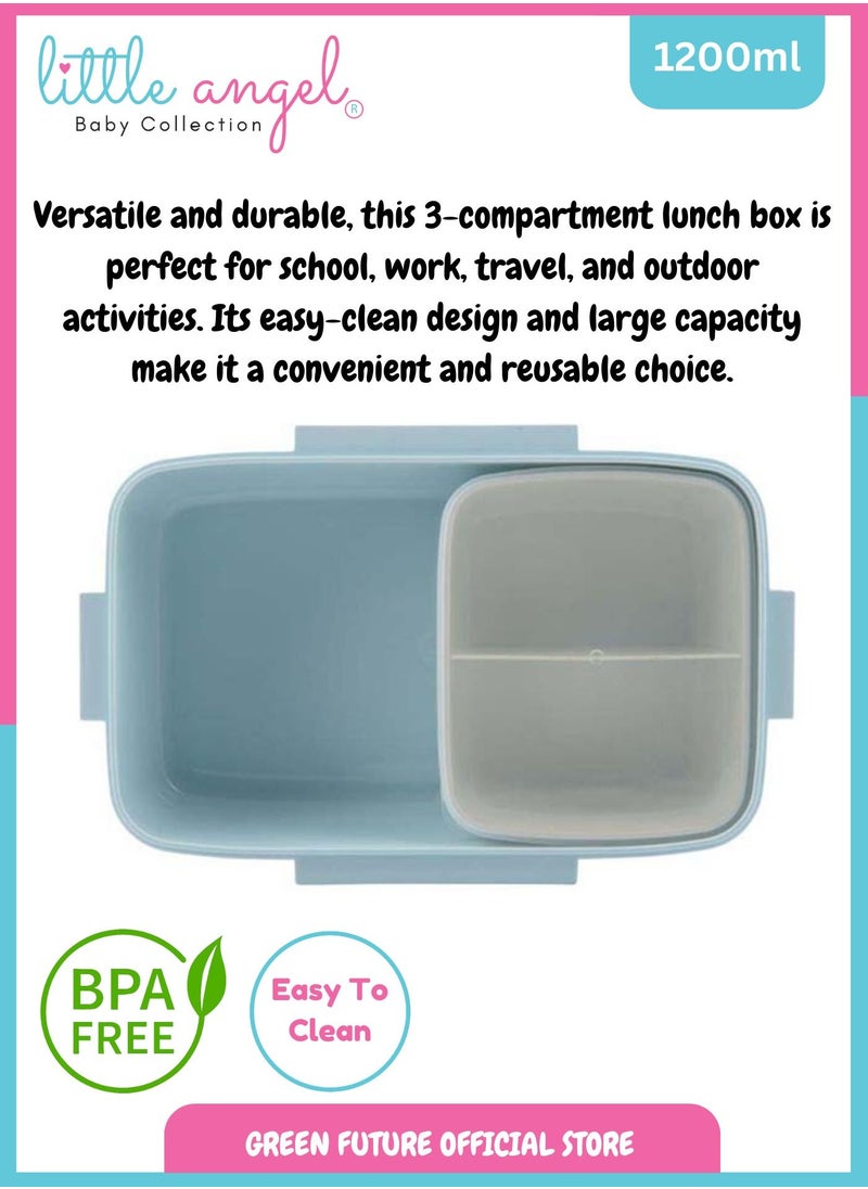 Little Angel Kids Lunch Box - Dot Garden Leakproof Bento Box with Compartments, Insulated and Durable - Blue Eco-Friendly School Snack Container"  - Image 2