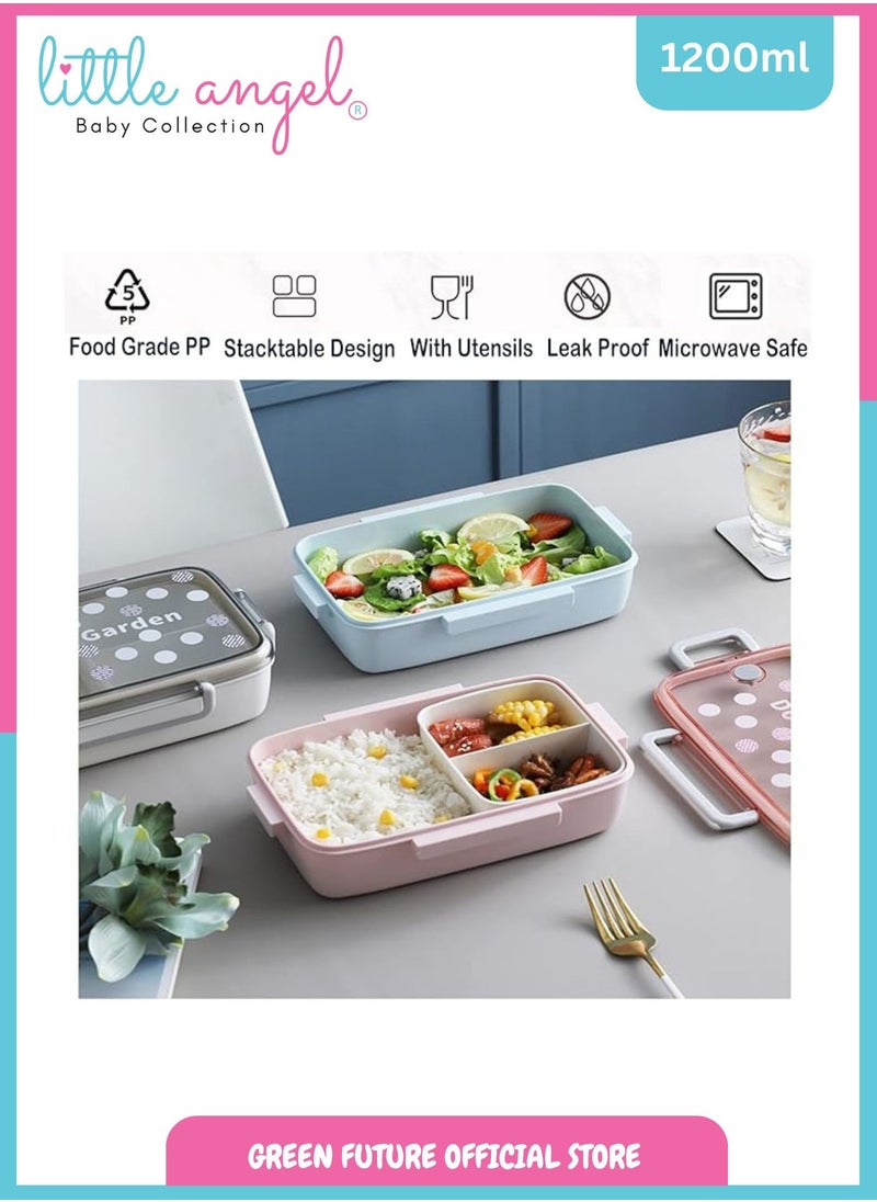 Little Angel Kids Lunch Box - Dot Garden Leakproof Bento Box with Compartments, Insulated and Durable - Blue Eco-Friendly School Snack Container"  - Image 5