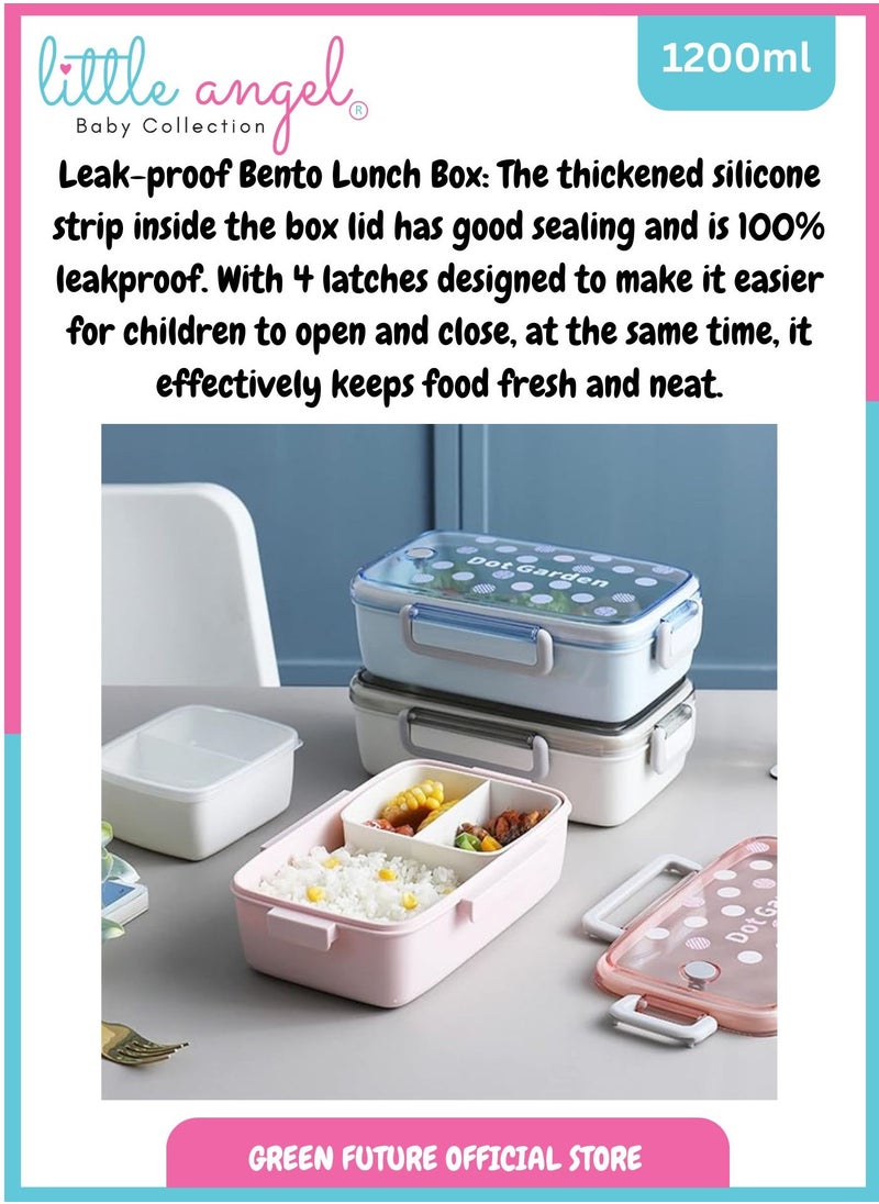 Little Angel Kids Lunch Box - Dot Garden Leakproof Bento Box with Compartments, Insulated and Durable - Blue Eco-Friendly School Snack Container"  - Image 4