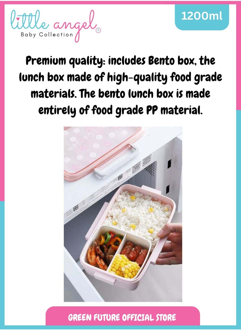 Little Angel Kids Lunch Box - Dot Garden Leakproof Bento Box with Compartments, Insulated and Durable - Blue Eco-Friendly School Snack Container"  - Image 3