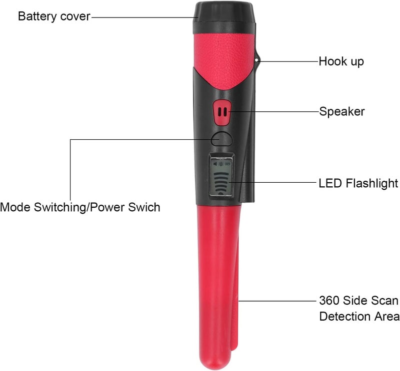 OUKA Metal Detector Handheld Wand Pinpointer-Professional Waterproof Pin Pointer High Sensitivity Portable Search Treasure Pinpointing Finder Probe,360° Scanning Unearthing Treasure Finder(red) - Image 4