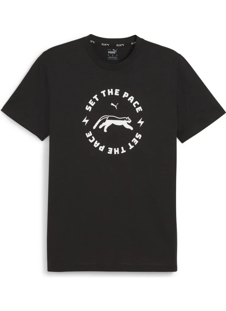 بوما Run Slogan Men's Black Round Neck T-Shirt