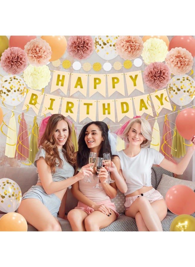 PatiCool Birthday Decorations Kit - Boho Happy Birthday Banner with Tissue Flower Pom, 12 inch Balloons,Tassel Garland,Hanging Swirls Streamers for Boho Neutral Retro Themed Party Decor Girls Women - Image 5