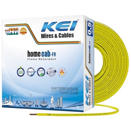 KEI WIRES & CABLES Homecab 0.5 sqmm 1 Core Copper Flame Retardant House Wire PVC Insulated Cable for Domestic & Industrial Electrical Wiring (Yellow, 90 Meters) - Image 1