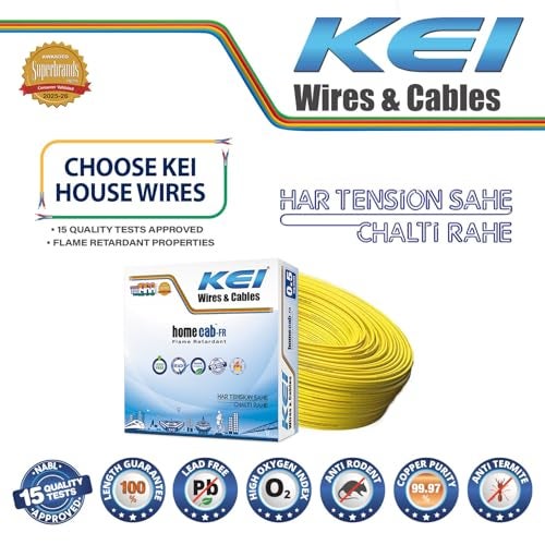 KEI WIRES & CABLES Homecab 0.5 sqmm 1 Core Copper Flame Retardant House Wire PVC Insulated Cable for Domestic & Industrial Electrical Wiring (Yellow, 90 Meters) - Image 2