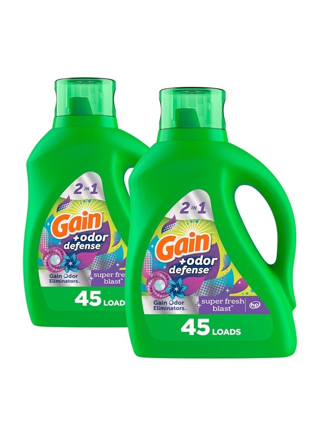 Gain + Odor Defense Laundry Detergent Liquid Soap, 2-Pack, Super Fresh Blast Scent, 65 Fl Oz Each - Image 1