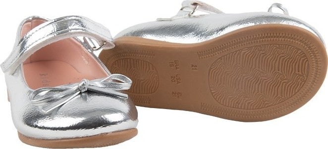 Kids A More Jessica Single Velcro Pu Leather Girls Ballerina Shoes Silver  - Image 4