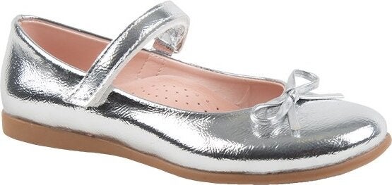 Kids A More Jessica Single Velcro Pu Leather Girls Ballerina Shoes Silver  - Image 5