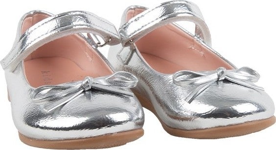Kids A More Jessica Single Velcro Pu Leather Girls Ballerina Shoes Silver  - Image 2