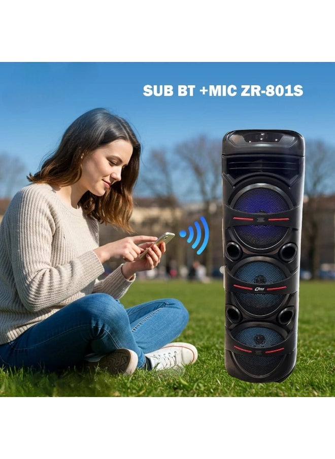 مكبر صوت مدمج مزود ببطارية و تقنية البلوتوث - منفذ بطاقة ذاكرة - منفذ USB - منفذ ميكروفون - مع ميكروفون - مع إضاءة RGB موديل ZR-801S - أسود