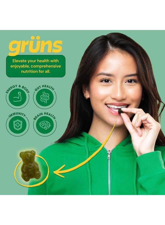 Grüns Super Greens Gummy Bears: Organic Spirulina and Chlorella, Prebiotics for Digestive Health, 20+ Vitamins and Minerals, Adaptogens - 112 Gummies - Image 3