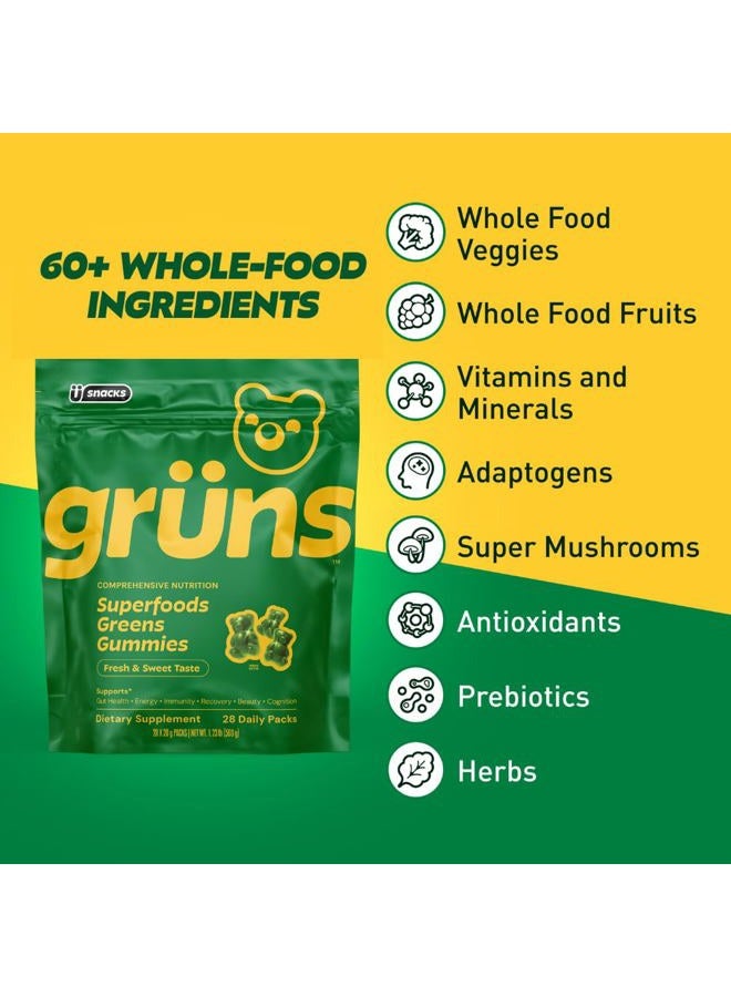 Grüns Super Greens Gummy Bears: Organic Spirulina and Chlorella, Prebiotics for Digestive Health, 20+ Vitamins and Minerals, Adaptogens - 112 Gummies - Image 2