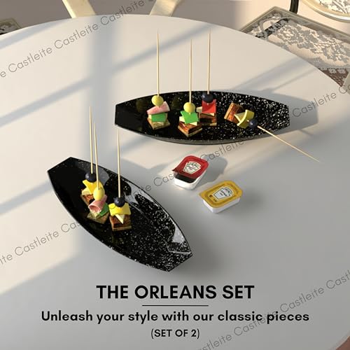 Castleite Multi-Purpose Kitchen Serving Platter: Deluxe Melamine Crockery Set of 2 - Versatile Chip and Dip Tray for Snacks, Starters & Desserts (Orleans) - Image 2