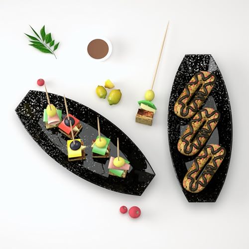 Castleite Multi-Purpose Kitchen Serving Platter: Deluxe Melamine Crockery Set of 2 - Versatile Chip and Dip Tray for Snacks, Starters & Desserts (Orleans) - Image 1