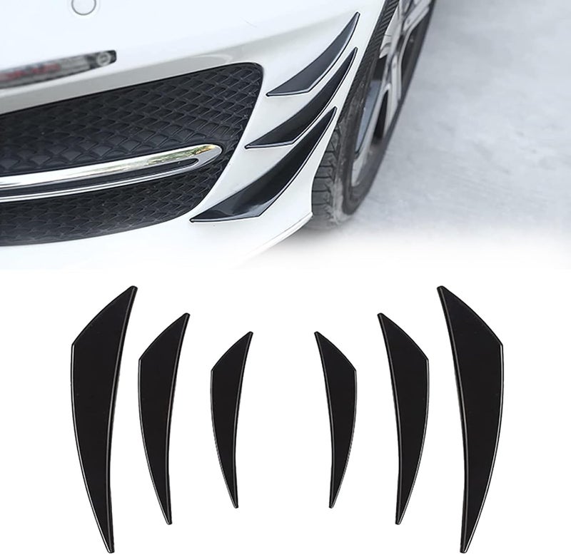 GKmow مجموعة من 6 قطع من جناحات السيارة الخلفية، حاجز أمامي عالمي للصدمة، موزع هواء مضاد للاصطدام للهيكل، ملصقات زخرفية خارجية من المطاط الناعم (أسود لامع) - Image 1