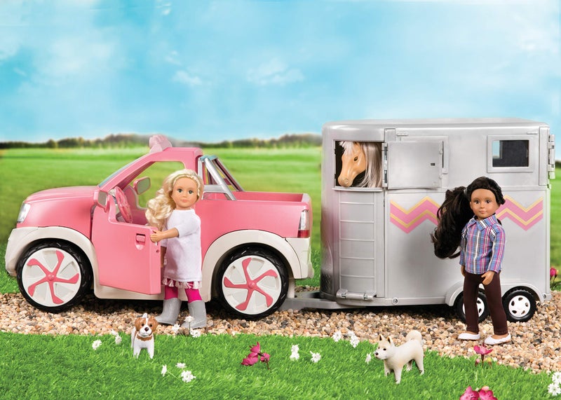 Lori – Pick – Up Truck for Mini Dolls – Pink Car for 6-Inch Dolls – Real Radio & Trailer Hitch – Music & Lights – 3+ Years– Ride & Shine Pickup Truck – Light Pink - Image 4