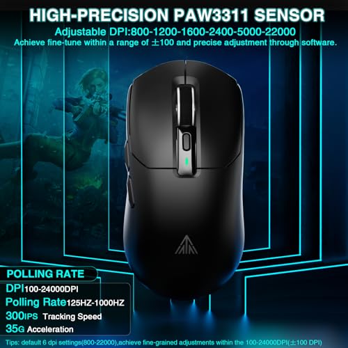 SOLAKAKA SM820 Wireless Gaming Mouse with RGB Charging Dock,24000 DPI Tri-Modes Wireless Mouse with 2 Side Buttons,Programmable Macro Mouse for Gaming(Black) - Image 5
