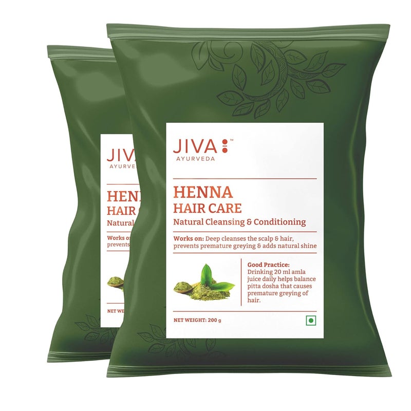 Jiva Henna Hair Care Powder 200 g  100 Pure  Natural  Cleans  Nourishes Hair  Roots And Provides Natural Color  Shine  Helps With Dandruff Itchy Scalp  Frizzy Hair Pack of 2 - Image 1