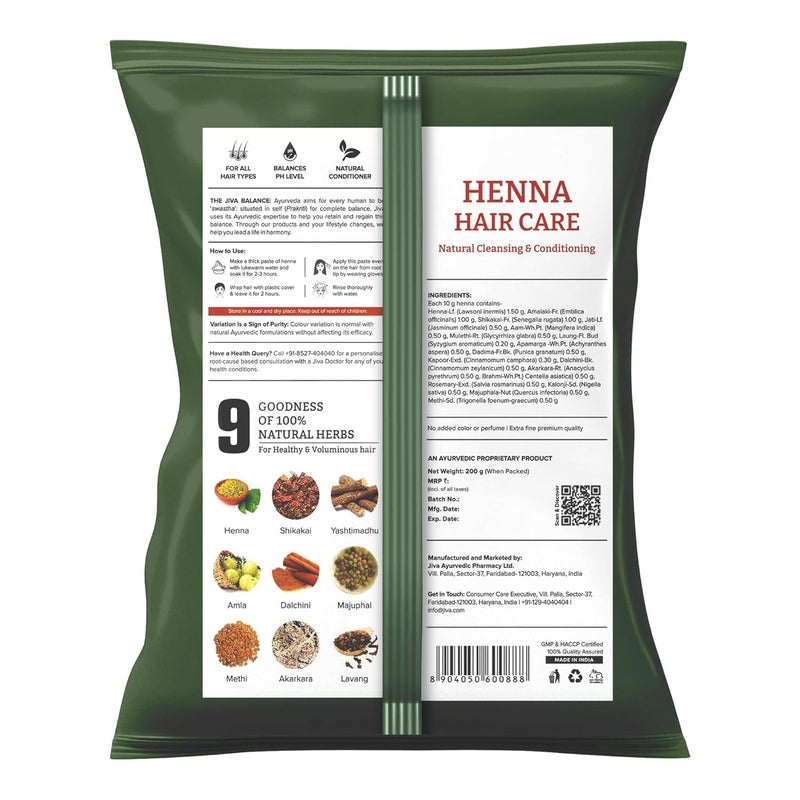Jiva Henna Hair Care Powder 200 g  100 Pure  Natural  Cleans  Nourishes Hair  Roots And Provides Natural Color  Shine  Helps With Dandruff Itchy Scalp  Frizzy Hair Pack of 2 - Image 3