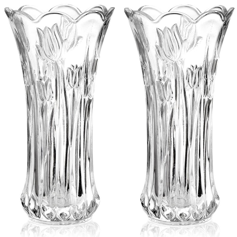 Dicunoy Dicunoy Set of 2 Glass Flower Vase 95 Large Flower Vases for Centerpieces Modern Clear Rose Vase Heavy Duty Crystal Tall Cylinder Flared Vase for Bouquet Home Wedding Living Room Office 
